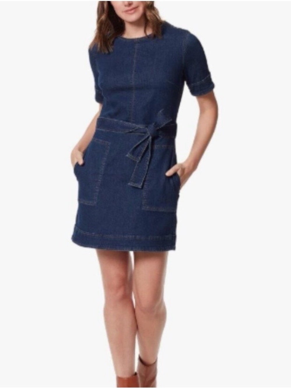 Gloria Vanderbilt x Christian Siriano Dark Wash Denim Tie-Waist Mini Dress